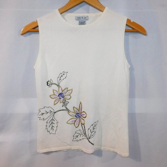 Mac & Jac off White Floral Sleeveless Tank  Top - Picture 1 of 8